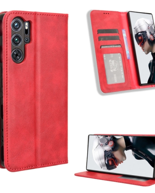 ZTE nubia Red Magic 9 Pro/9 Pro+ Plus dėklas Magnetic Buckle Retro Texture Leather Phone Case(Red)