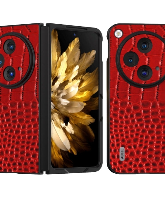 OPPO Find N3 dėklas ABEEL Genuine Leather Crocodile Pattern Black Edge Phone Case(Red)