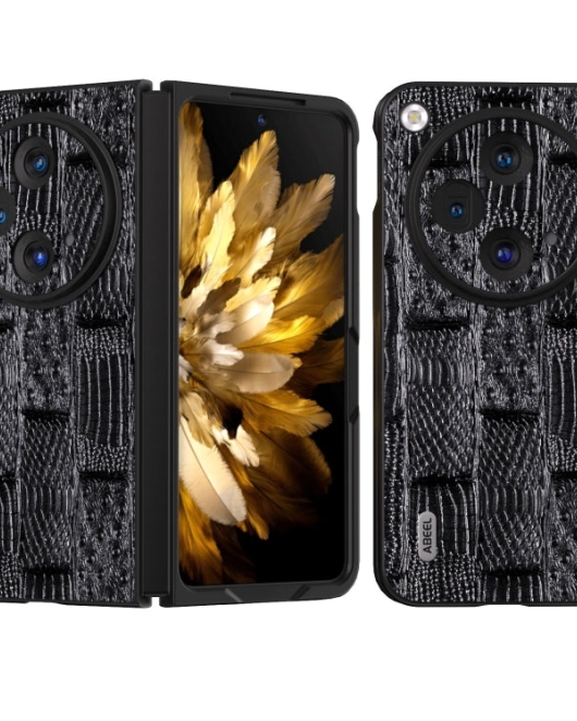 OPPO Find N3 dėklas ABEEL Genuine Leather Mahjong Pattern Black Edge Phone Case(Black)