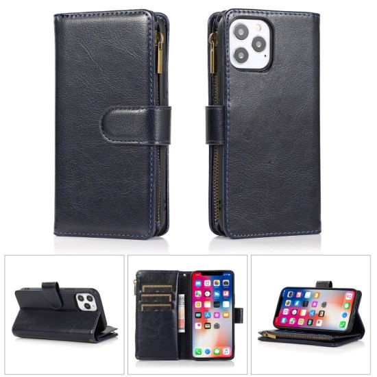 Apple iPhone 13 Pro Max dėklas knygutė su 9 skyreliais viduje Zipper, juodas Apple iPhone 13 Pro Max dėklas knygutė su 9 skyreliais viduje Zipper, juodas
