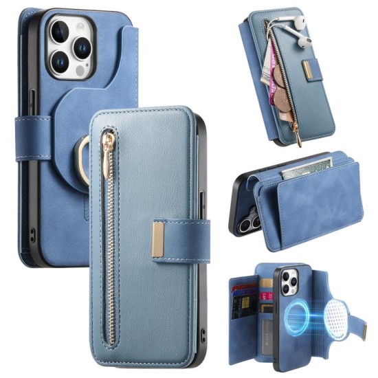 Apple iPhone 13 Pro Max dėklas piniginė arverčiamas Zipper, mėlynas Apple iPhone 13 Pro Max dėklas piniginė arverčiamas Zipper, mėlynas