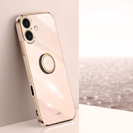 Apple iPhone 16 dėklas nugarėlė silikoninis Xinli su žiedu, rožinis Apple iPhone 16 dėklas nugarėlė silikoninis Xinli su žiedu, rožinis