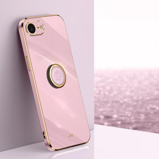 Apple iPhone 16e dėklas nugarėlė silikoninis Xinli su žiedu, rausvas Apple iPhone 16e dėklas nugarėlė silikoninis Xinli su žiedu, rausvas