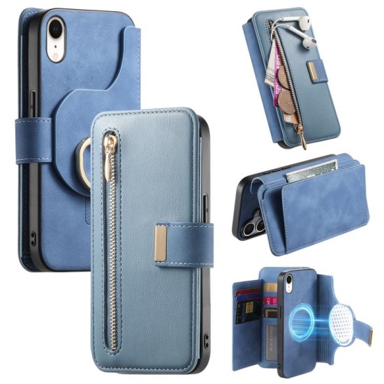 Apple iPhone XR dėklas piniginė arverčiamas Zipper, mėlynas Apple iPhone XR dėklas piniginė arverčiamas Zipper, mėlynas