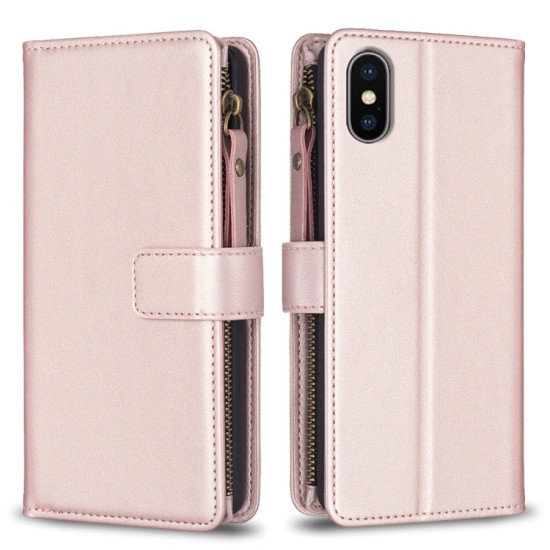Apple iPhone XS Max dėklas knygutė su 9 skyreliais viduje Zipper, rausvas auksinis Apple iPhone XS Max dėklas knygutė su 9 skyreliais viduje Zipper, rausvas auksinis