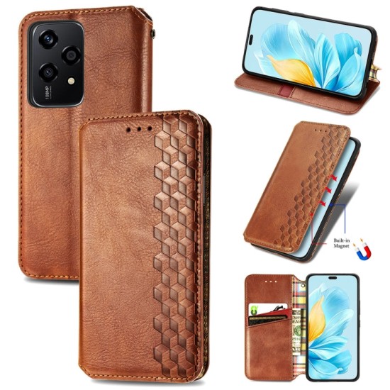 Honor 200 Lite dėklas knygutė Cubic Grid, rudas Honor 200 Lite dėklas knygutė Cubic Grid, rudas