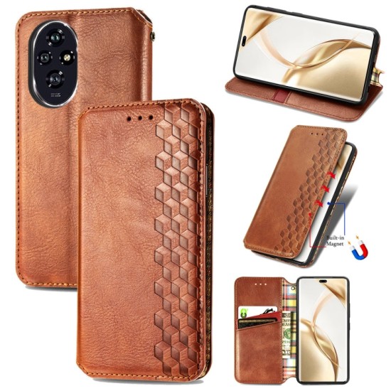 Honor 200 Pro dėklas knygutė Cubic Grid, rudas Honor 200 Pro dėklas knygutė Cubic Grid, rudas