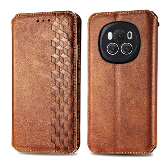 Honor Magic6 dėklas knygutė Cubic Grid, rudas Honor Magic6 dėklas knygutė Cubic Grid, rudas
