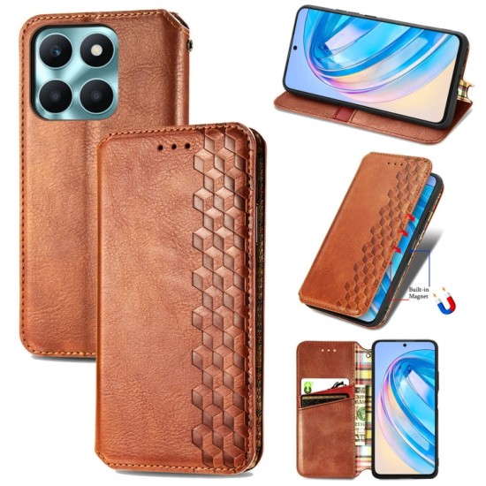Honor X6a dėklas knygutė Cubic Grid, rudas Honor X6a dėklas knygutė Cubic Grid, rudas