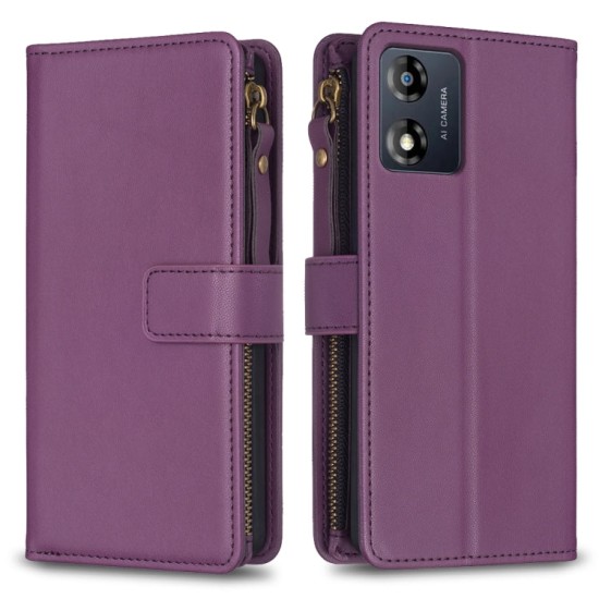 Motorola Moto E13 dėklas knygutė su 9 skyreliais viduje Zipper, violetinis Motorola Moto E13 dėklas knygutė su 9 skyreliais viduje Zipper, violetinis