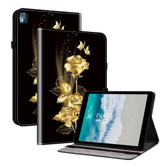 Nokia T10 dėklas knygutė su piešiniu(Gold Butterfly Rose) Nokia T10 dėklas knygutė su piešiniu(Gold Butterfly Rose)