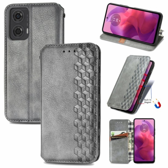 OnePlus 12R dėklas knygutė Cubic Grid, pilkas OnePlus 12R dėklas knygutė Cubic Grid, pilkas