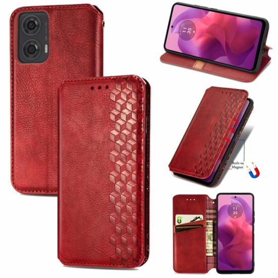 OnePlus 12R dėklas knygutė Cubic Grid, raudonas OnePlus 12R dėklas knygutė Cubic Grid, raudonas