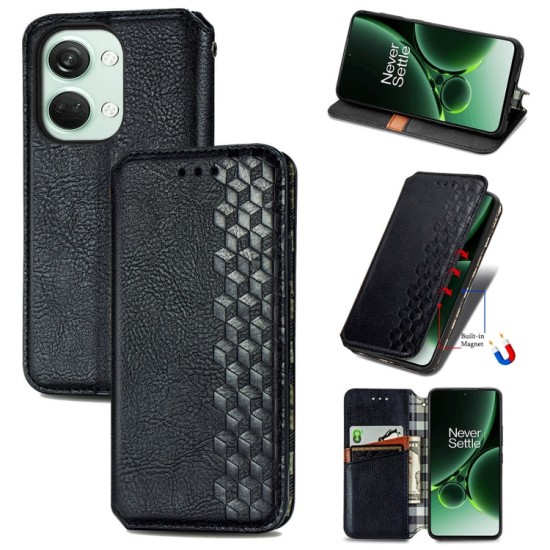 OnePlus Nord 3 dėklas knygutė Cubic Grid, juodas OnePlus Nord 3 dėklas knygutė Cubic Grid, juodas