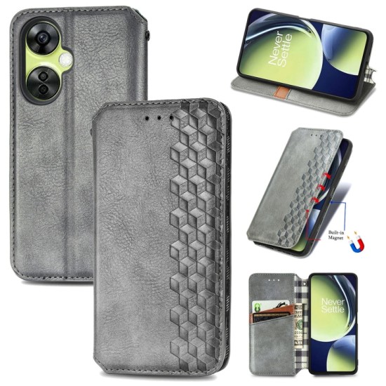 OnePlus Nord CE 3 Lite dėklas knygutė Cubic Grid, pilkas OnePlus Nord CE 3 Lite dėklas knygutė Cubic Grid, pilkas