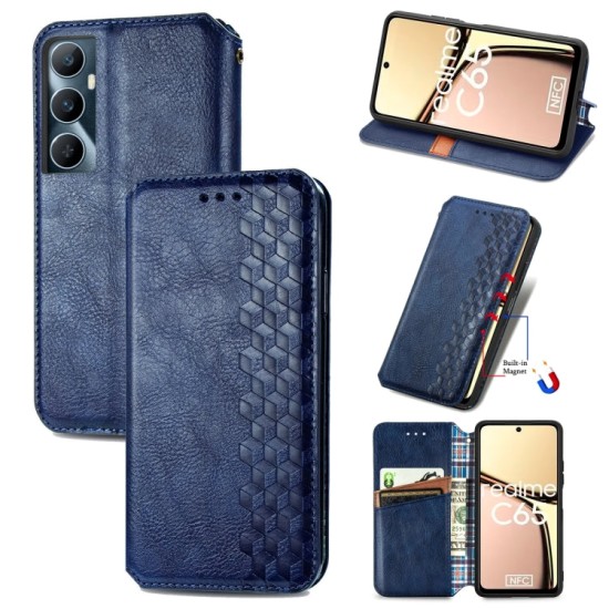 Realme C65 dėklas knygutė Cubic Grid, mėlynas Realme C65 dėklas knygutė Cubic Grid, mėlynas
