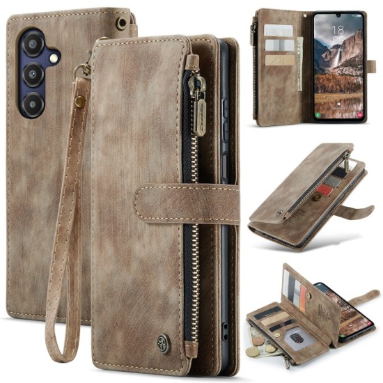 Samsung Galaxy A25 dėklas atverčiamas knygutė piniginė CaseMe C30, rudas