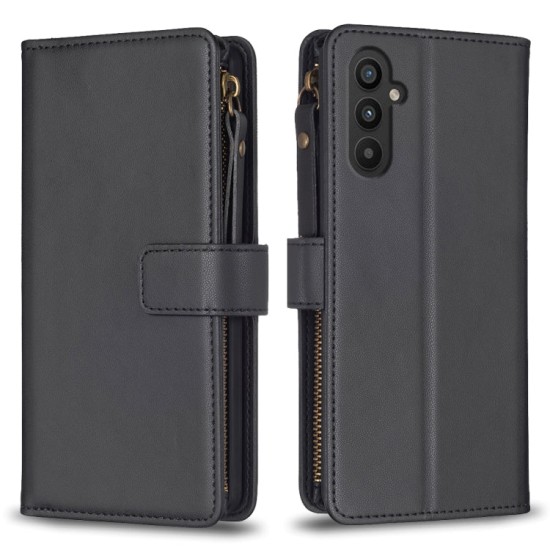 Samsung Galaxy A25 dėklas knygutė su 9 skyreliais viduje Zipper, juodas