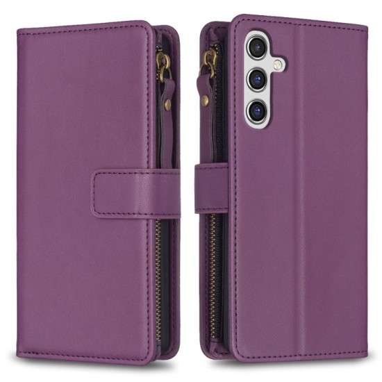 Samsung Galaxy A35 5G dėklas knygutė su 9 skyreliais viduje Zipper, violetinis