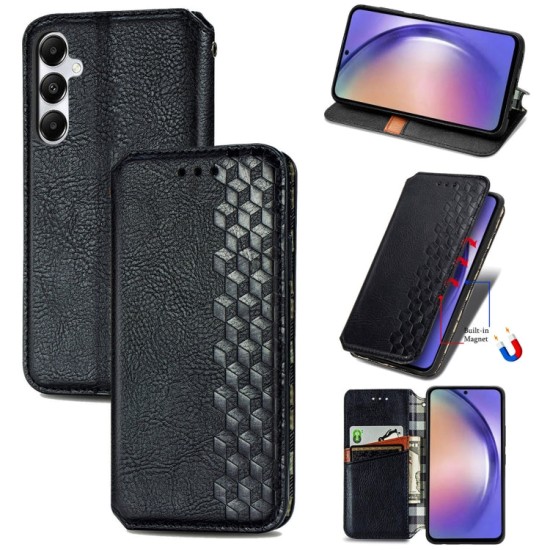 Samsung Galaxy A55 5G dėklas knygutė Cubic Grid, juodas Samsung Galaxy A55 5G dėklas knygutė Cubic Grid, juodas