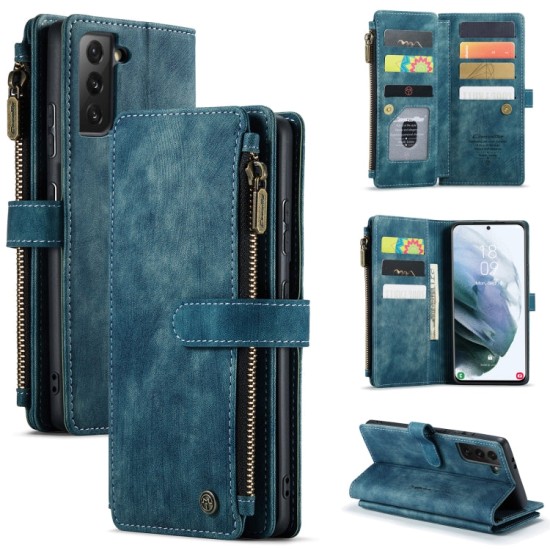 Samsung Galaxy S21 FE dėklas atverčiamas knygutė piniginė CaseMe C30, mėlynas Samsung Galaxy S21 FE dėklas atverčiamas knygutė piniginė CaseMe C30, mėlynas