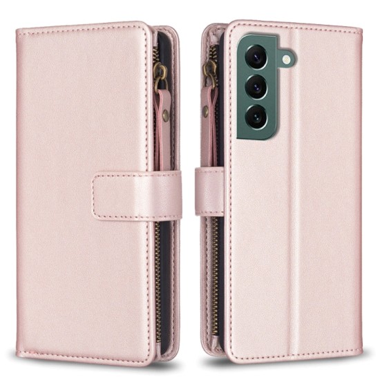 Samsung Galaxy S22+ Plus dėklas knygutė su 9 skyreliais viduje Zipper, rausvas auksinis Samsung Galaxy S22+ Plus dėklas knygutė su 9 skyreliais viduje Zipper, rausvas auksinis