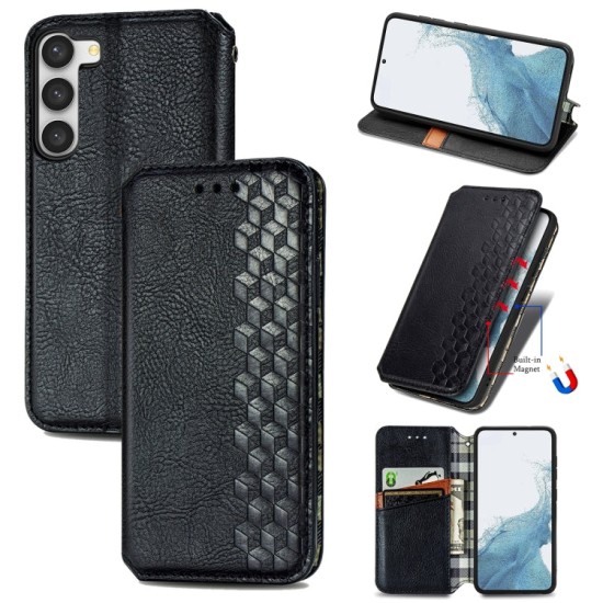 Samsung Galaxy S23 dėklas knygutė Cubic Grid, juodas