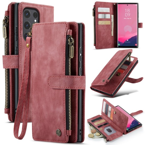 Samsung Galaxy S24 Ultra dėklas atverčiamas knygutė piniginė CaseMe C30, raudonas Samsung Galaxy S24 Ultra dėklas atverčiamas knygutė piniginė CaseMe C30, raudonas