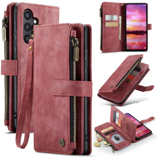 Samsung Galaxy S24 dėklas atverčiamas knygutė piniginė CaseMe C30, raudonas Samsung Galaxy S24 dėklas atverčiamas knygutė piniginė CaseMe C30, raudonas