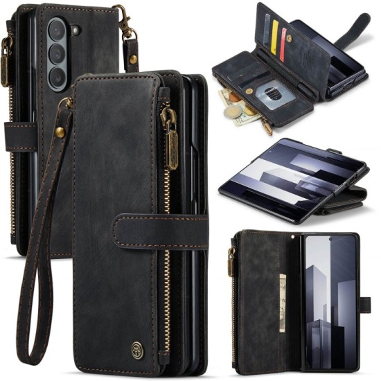 Samsung Galaxy Z Fold6 dėklas atverčiamas knygutė piniginė CaseMe C30, juodas Samsung Galaxy Z Fold6 dėklas atverčiamas knygutė piniginė CaseMe C30, juodas