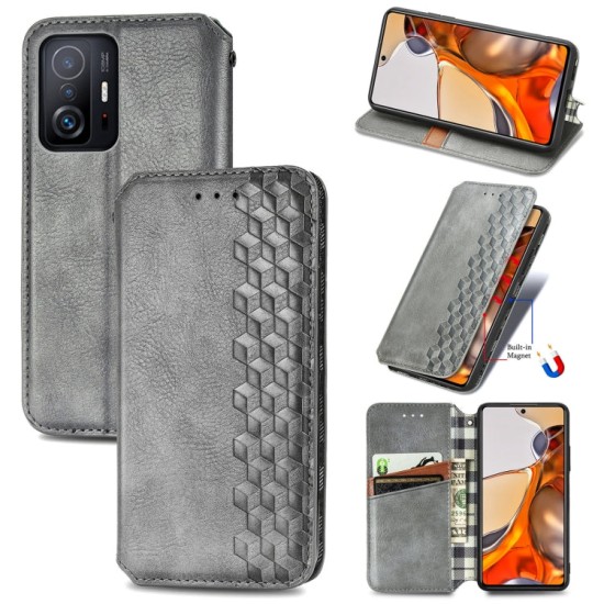 Xiaomi 11T / 11T Pro dėklas knygutė Cubic Grid, pilkas Xiaomi 11T / 11T Pro dėklas knygutė Cubic Grid, pilkas