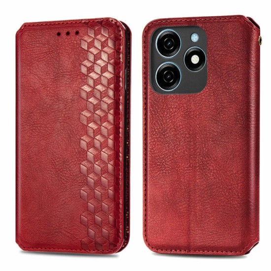Xiaomi Redmi Note 12 Pro 5G dėklas knygutė Cubic Grid, raudonas Xiaomi Redmi Note 12 Pro 5G dėklas knygutė Cubic Grid, raudonas