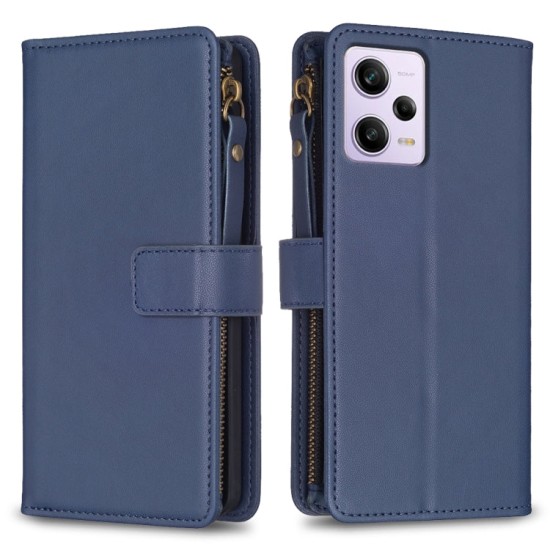 Xiaomi Redmi Note 12 Pro 5G dėklas knygutė su 9 skyreliais viduje Zipper, mėlynas Xiaomi Redmi Note 12 Pro 5G dėklas knygutė su 9 skyreliais viduje Zipper, mėlynas