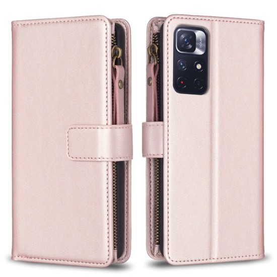 Xiaomi Redmi Note 12S dėklas knygutė su 9 skyreliais viduje Zipper, rausvas auksinis Xiaomi Redmi Note 12S dėklas knygutė su 9 skyreliais viduje Zipper, rausvas auksinis