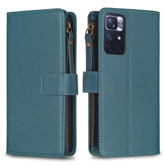 Xiaomi Redmi Note 12S dėklas knygutė su 9 skyreliais viduje Zipper, žalias Xiaomi Redmi Note 12S dėklas knygutė su 9 skyreliais viduje Zipper, žalias