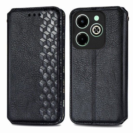 Infinix Hot 40i dėklas knygutė Cubic Grid, juodas