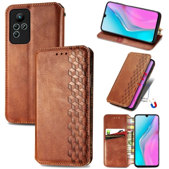 Infinix Note 11 dėklas knygutė Cubic Grid, rudas Infinix Note 11 dėklas knygutė Cubic Grid, rudas