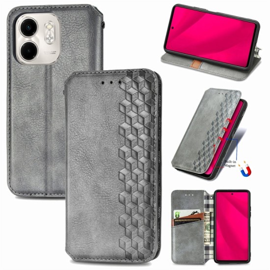 Infinix Smart 9 dėklas knygutė Cubic Grid, pilkas